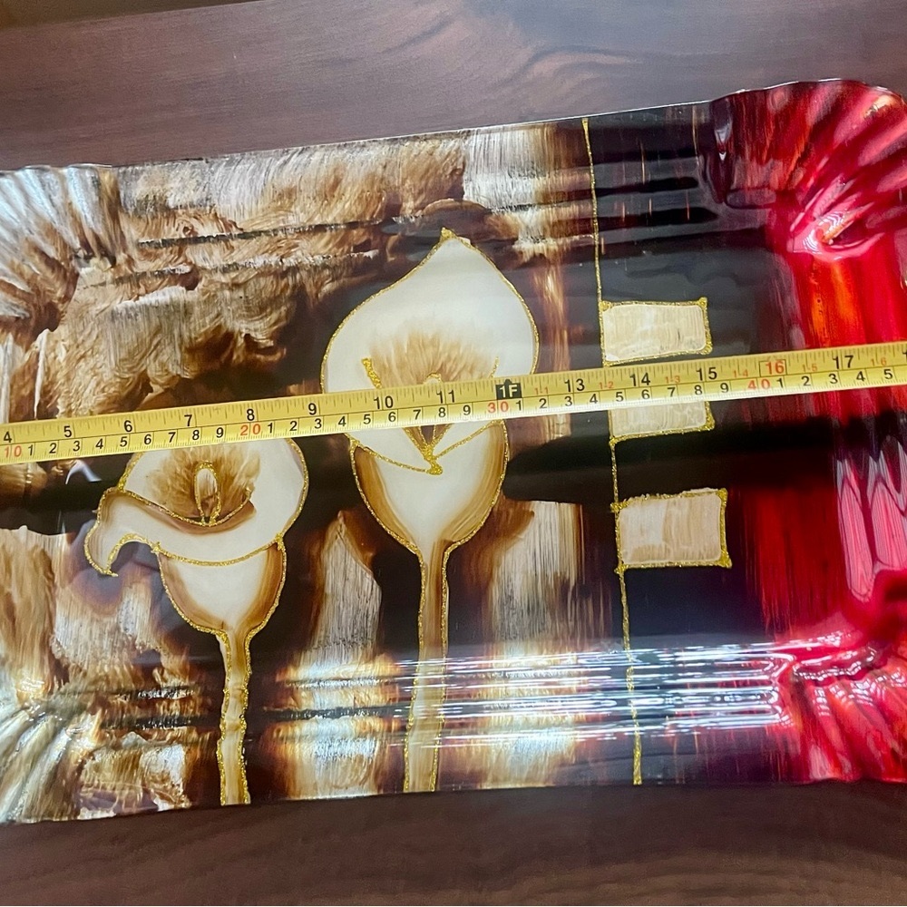 Excellent condition!  Beautiful Glass Serving Tray with Floral Design - Picture 2 of 7